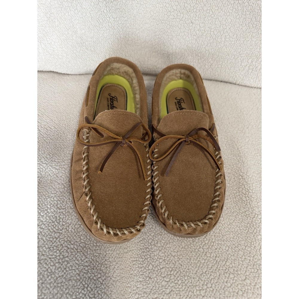 Florsheim Cozzy Tie Slipper Mens 10M Sand Suede Moccasin Faux Fur Lined NIB
